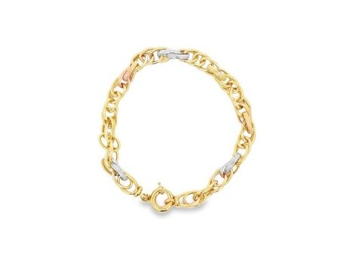 18K Three-Tone Gold Oval and Rectangular Link Bracelet
